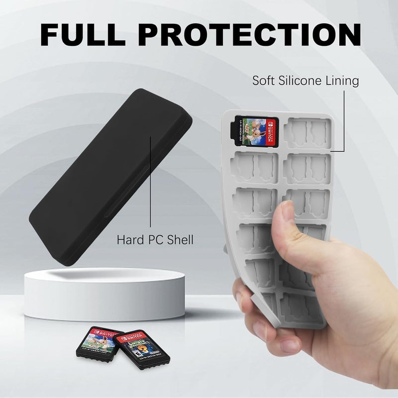 FYY Nintendo Switch Game Case Holder for Switch 2 Cartridge Case with 24 Game Card Slots & 48 Micro SD Card Slots, Hard Shell, Silicone Lining Black - Image 5